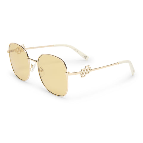 Le Specs Metamorphosis Gold Female Round Sunglasses | Eyewear Index