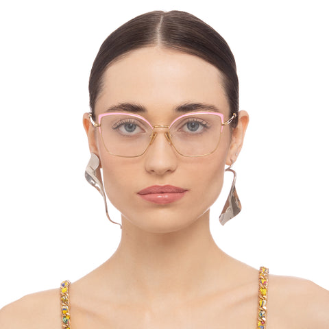 Camilla Full Vintage Bright Gold Neon Pink Female Cat-Eye Optical Frames | Eyewear Index