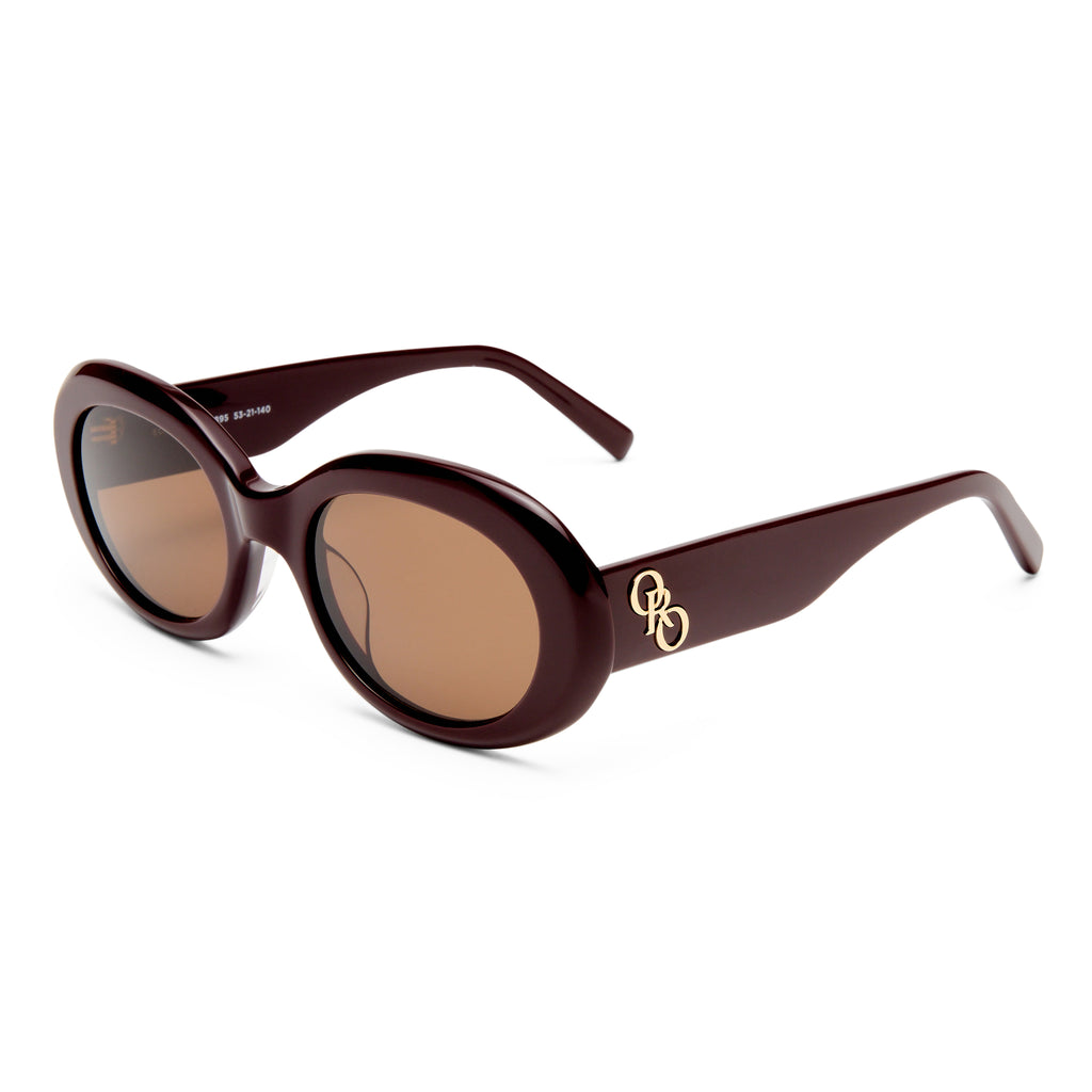 Oroton Soren Burgundy Female Oval Sunglasses | Eyewear Index