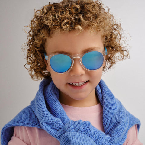 Solarized Kids Fine Round Clear Blue Male Round Sunglasses | Eyewear Index