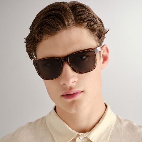 Cancer Council Bondi Brown Woodstripe Male D-Frame Sunglasses | Eyewear Index