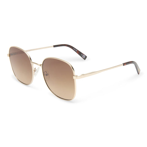 Le Specs Metamorphosis Gold Female Round Sunglasses | Eyewear Index