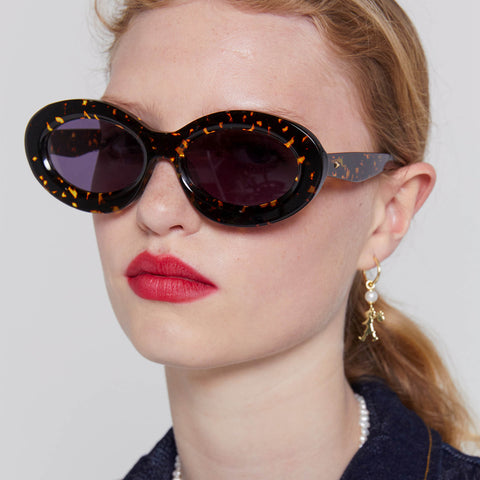 Karen Walker Rapture Cracked Tort Uni-Sex Oval Sunglasses | Eyewear Index