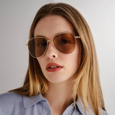 Gucci Gg1419s Gold Female Navigator Sunglasses | Eyewear Index