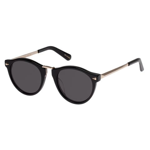 Karen Walker Helter Skelter 22 Black W Gold Uni-Sex Round Sunglasses | Eyewear Index