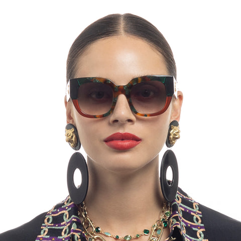 Camilla Decadent Dreams Emerald Fleck Khaki Female Square Sunglasses | Eyewear Index