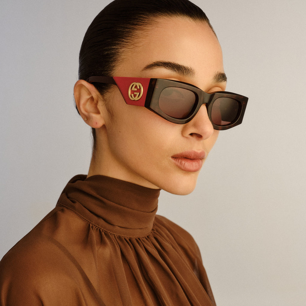 Gucci Gg1664s Havana Female Rectangle Sunglasses | Eyewear Index