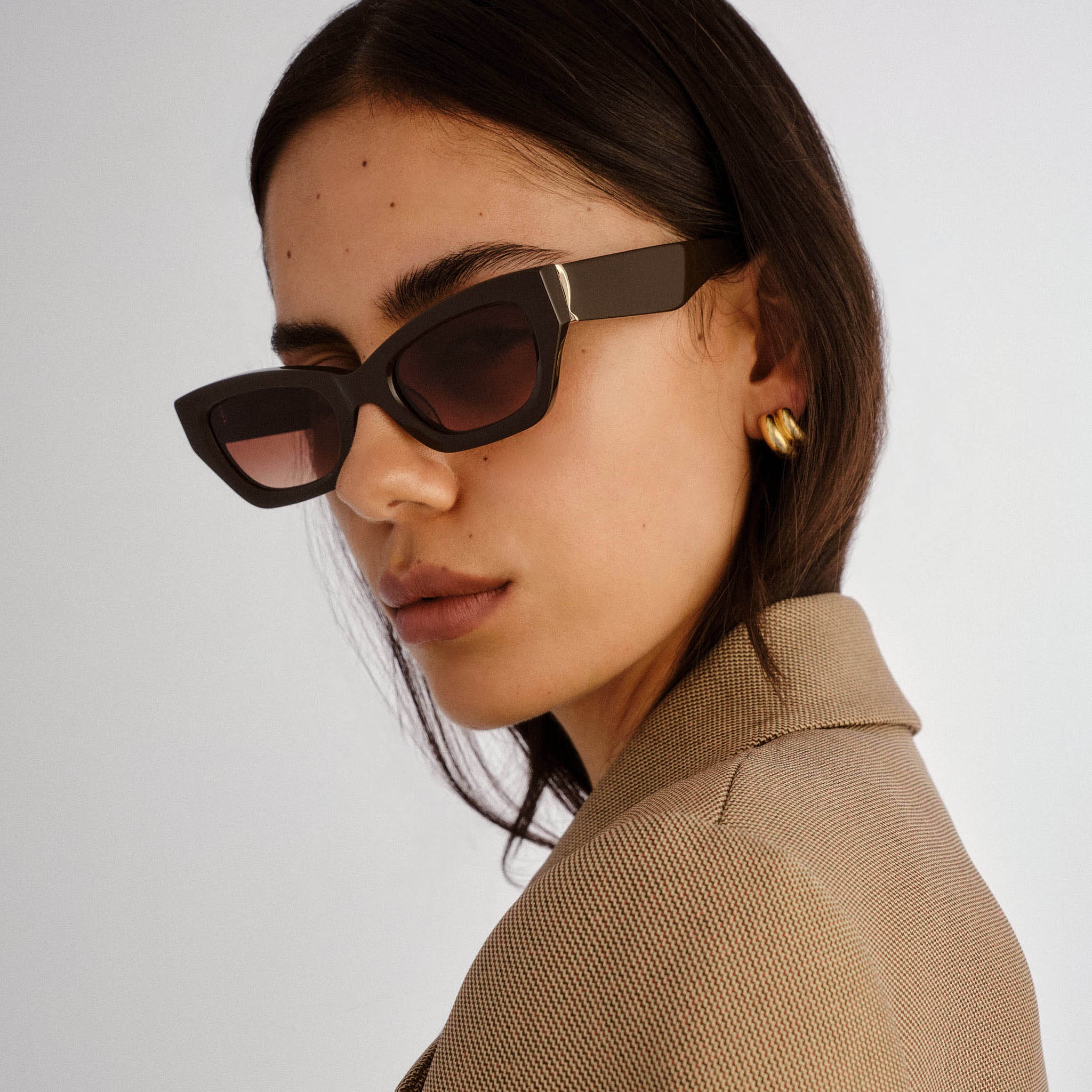 Luv Lou The Sutton Dark Chocolate Female Cat-Eye Sunglasses | Eyewear Index