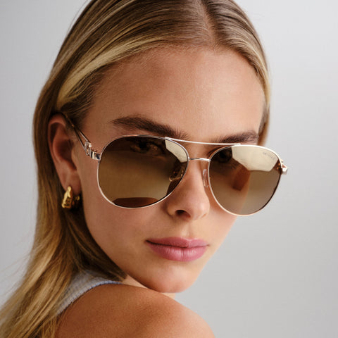 Solarized Glam Aviator Gold Female Aviator Sunglasses | Eyewear Index