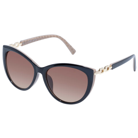 Fiorelli April Black Monogram Female Cat-Eye Sunglasses | Eyewear Index