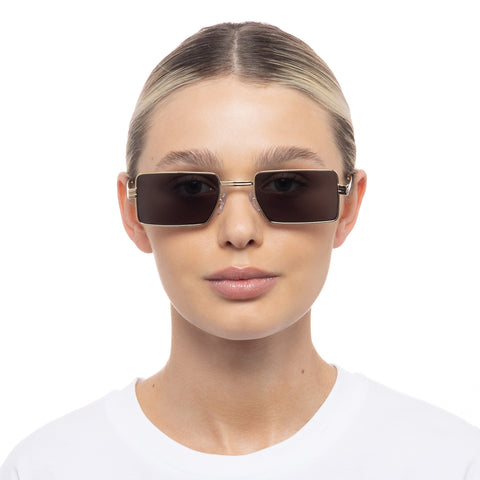 Le Specs Fold 02 Bright Gold Uni-Sex Rectangle Sunglasses | Eyewear Index