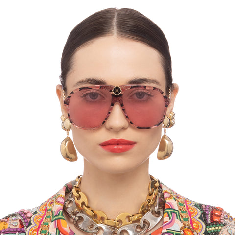 Camilla The Heiress Pink Glitter Snake Female Aviator Sunglasses | Eyewear Index