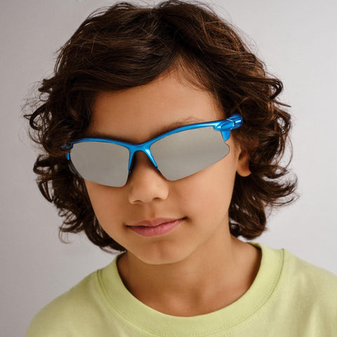 Solarized Kids Racer Sport Metallic Blue Male Wrap Sunglasses | Eyewear Index