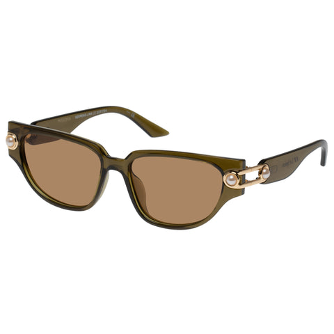 Le Specs Serpens Link Olive Female Cat-Eye Sunglasses | Eyewear Index