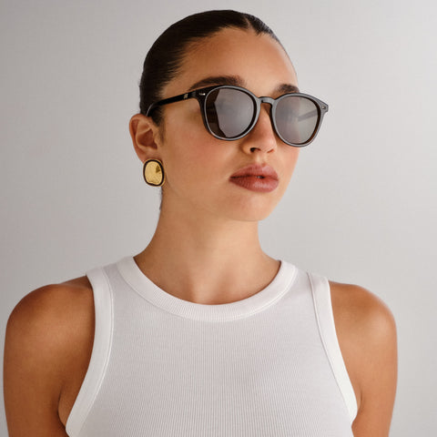 Le Specs Bandwagon Black Tort Uni-Sex Round Sunglasses | Eyewear Index