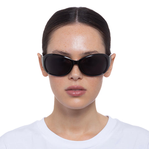 Cancer Council Leura Shiny Black Gold Female Wrap Sunglasses | Eyewear Index