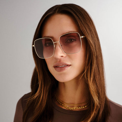 Le Specs The Cherished Gold Female Square Sunglasses | Eyewear Index