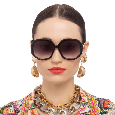 Camilla The Matriach Black Female Round Sunglasses | Eyewear Index