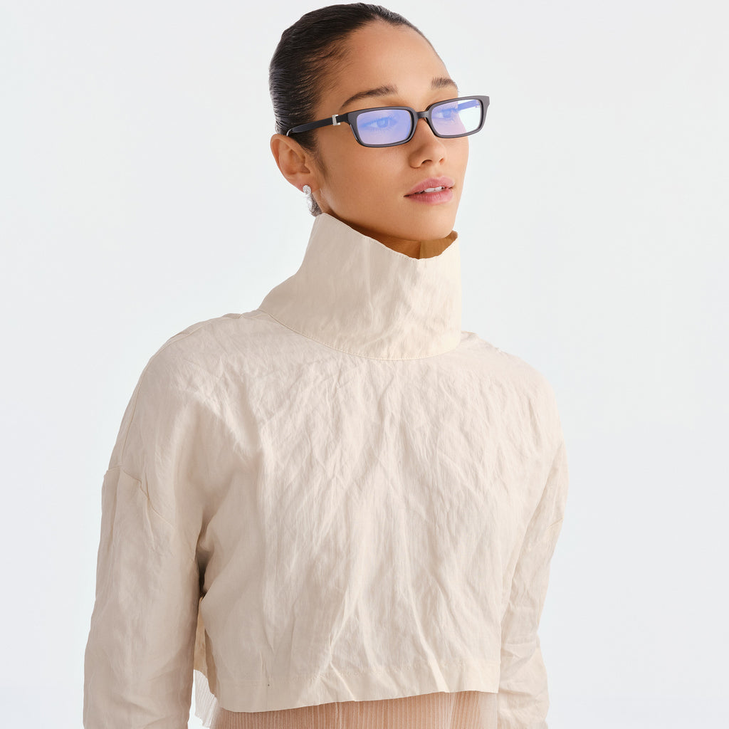 Luv Lou The Phoebe Luxe Black Female Rectangle Blue Light | Eyewear Index