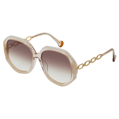 Camilla The Matriach Pink Ivory Marble Female Round Sunglasses | Eyewear Index