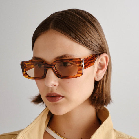 Le Specs Rippled Rebel Woodstripe Uni-Sex Rectangle Sunglasses | Eyewear Index