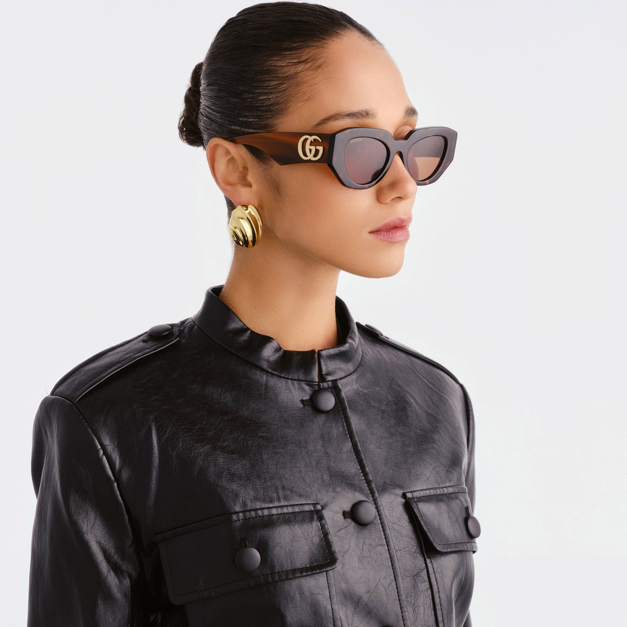 Gucci Gg1421s Havana Female Rectangle Sunglasses | Eyewear Index