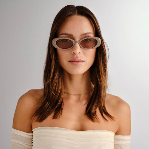 Luv Lou The Morgan Taupe Female Oval Sunglasses | Eyewear Index