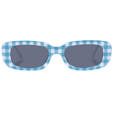 Solarized Kids Slim Y2k Blue Check Female Rectangle Sunglasses | Eyewear Index