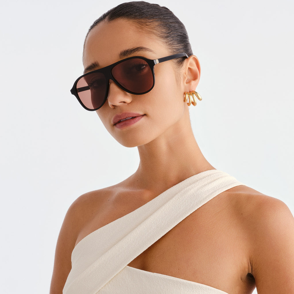 Luv Lou The Eve Black Female Aviator Sunglasses | Eyewear Index
