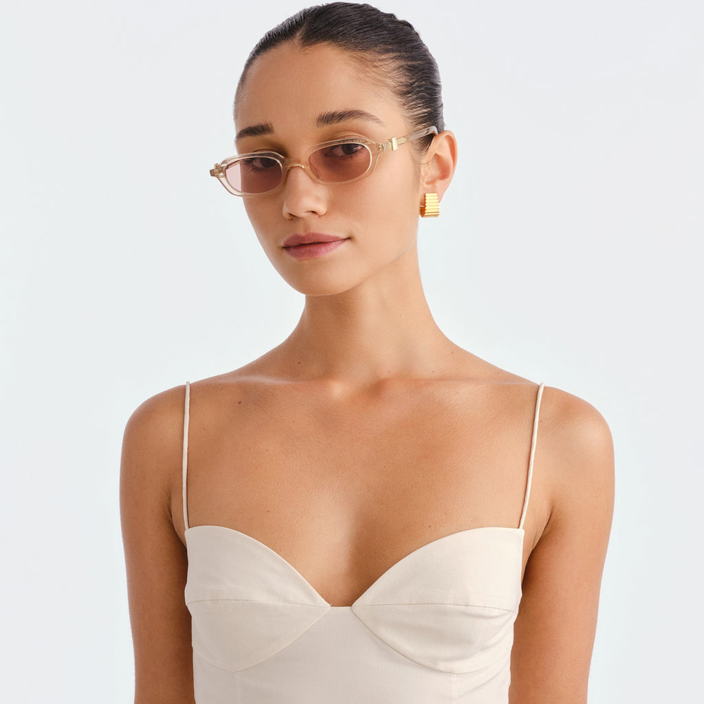 Luv Lou The Mimi Luxe Peach Nude Female Rectangle Sunglasses | Eyewear Index