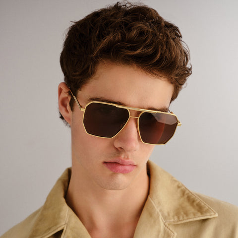 Bottega Veneta Bv1012s Gold Male Navigator Sunglasses | Eyewear Index