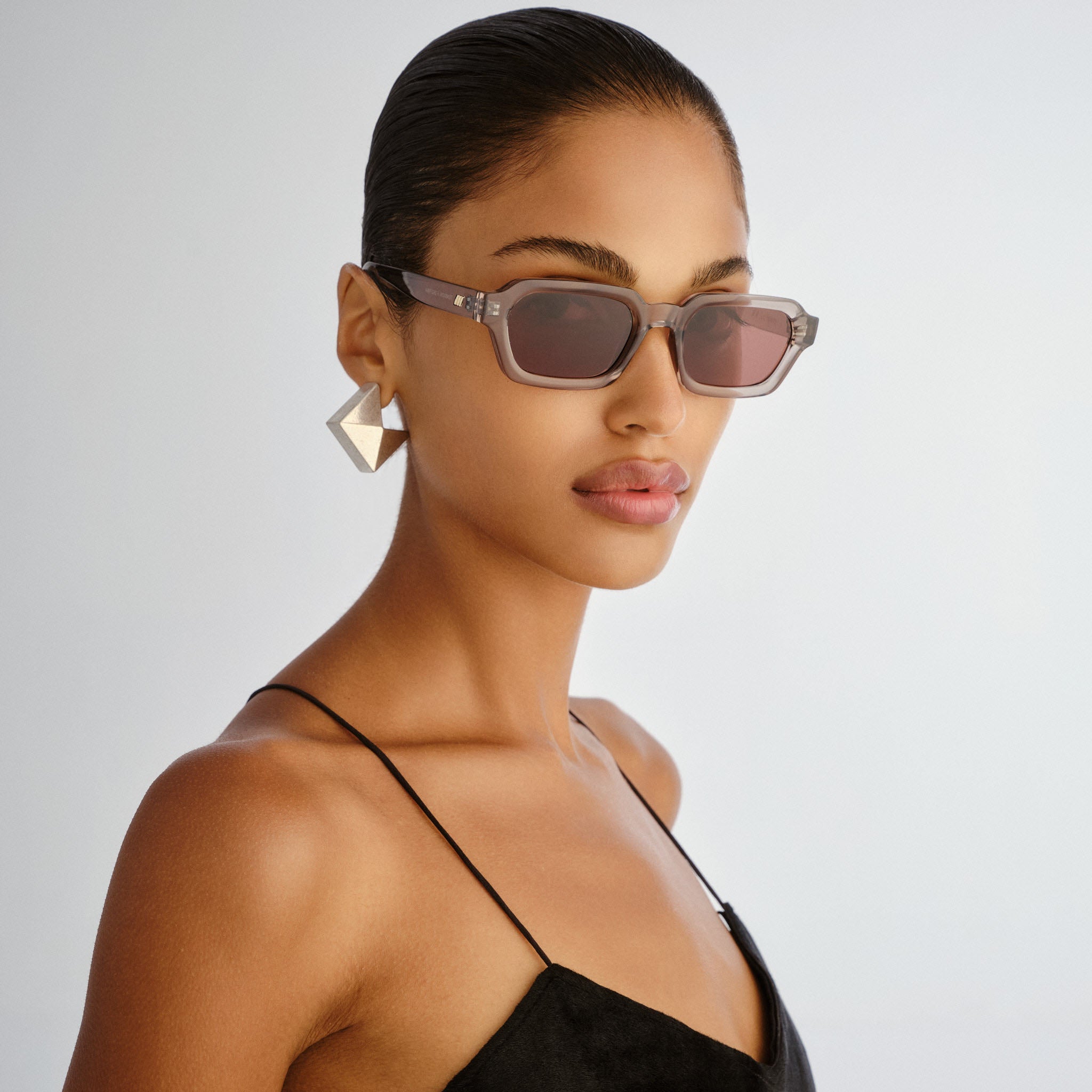 Le Specs Tension + Warm Grey Uni-Sex Rectangle Sunglasses | Eyewear Index
