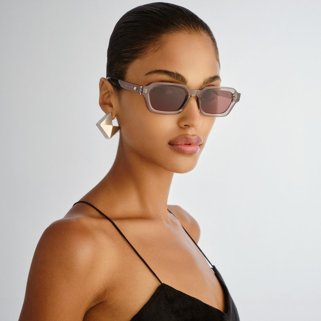 Le Specs Tension + Warm Grey Uni-Sex Rectangle Sunglasses | Eyewear Index