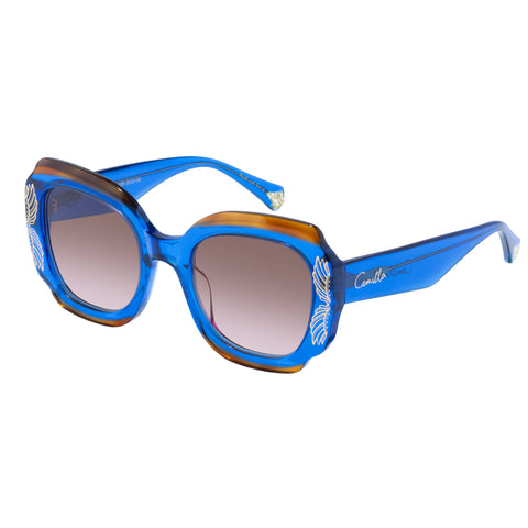 Camilla Valley Of The Queens Azure Blue Vintage Tort Female Round Sunglasses | Eyewear Index