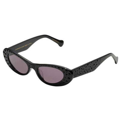 Camilla Champagne Caviar Black Black Crystals Female Cat-Eye Sunglasses | Eyewear Index