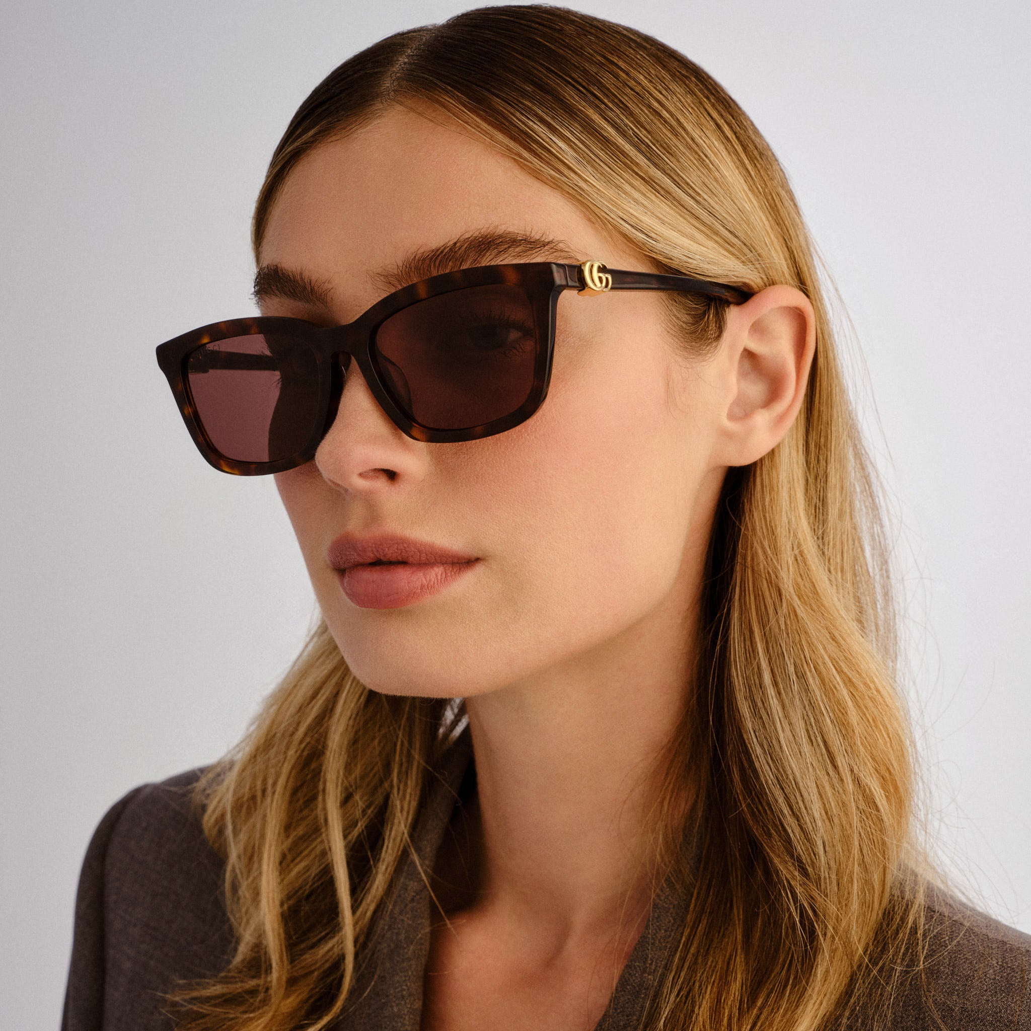 Gucci Gg1596sk Havana Female Rectangle Sunglasses | Eyewear