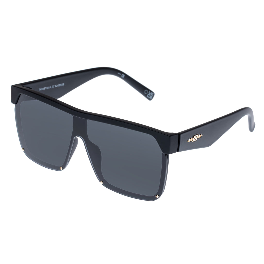 Le Specs Thirstday Matte Black Female Shield Sunglasses | Eyewear Index