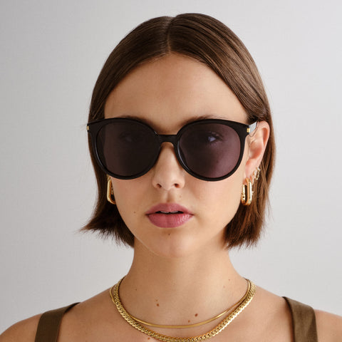 Aire Lyrasphere Black Female Round Sunglasses | Eyewear Index