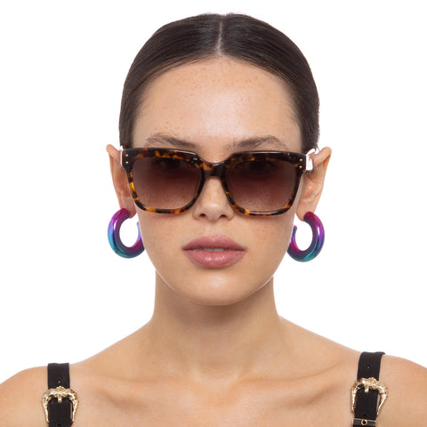 Camilla First Class Black Feather Tort Female Square Sunglasses | Eyewear Index