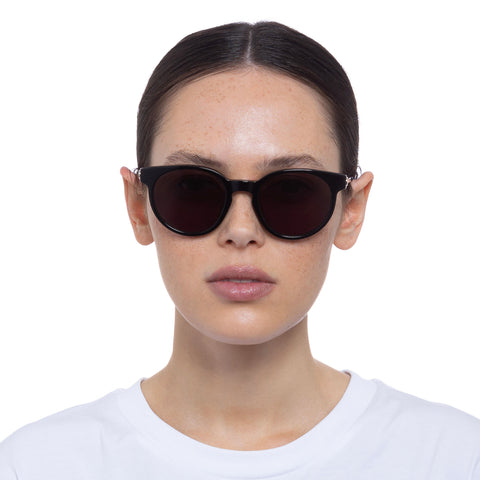 Le Specs Breezy Black Female Round Sunglasses | Eyewear Index