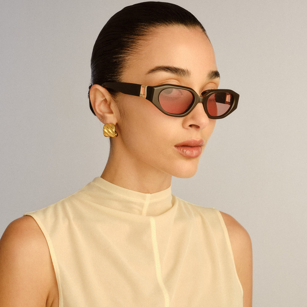 Luv Lou The Freddie Dark Chocolate Female Oval Sunglasses | Eyewear Index