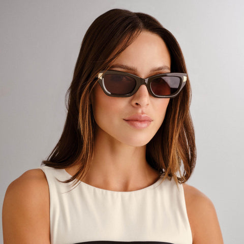 Luv Lou The Cameron Dark Chocolate Female Cat-Eye Sunglasses | Eyewear Index