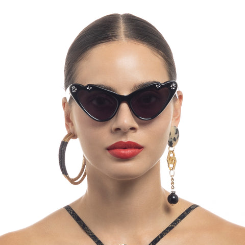 Camilla Flutterby Black Female Cat-Eye Sunglasses | Eyewear Index