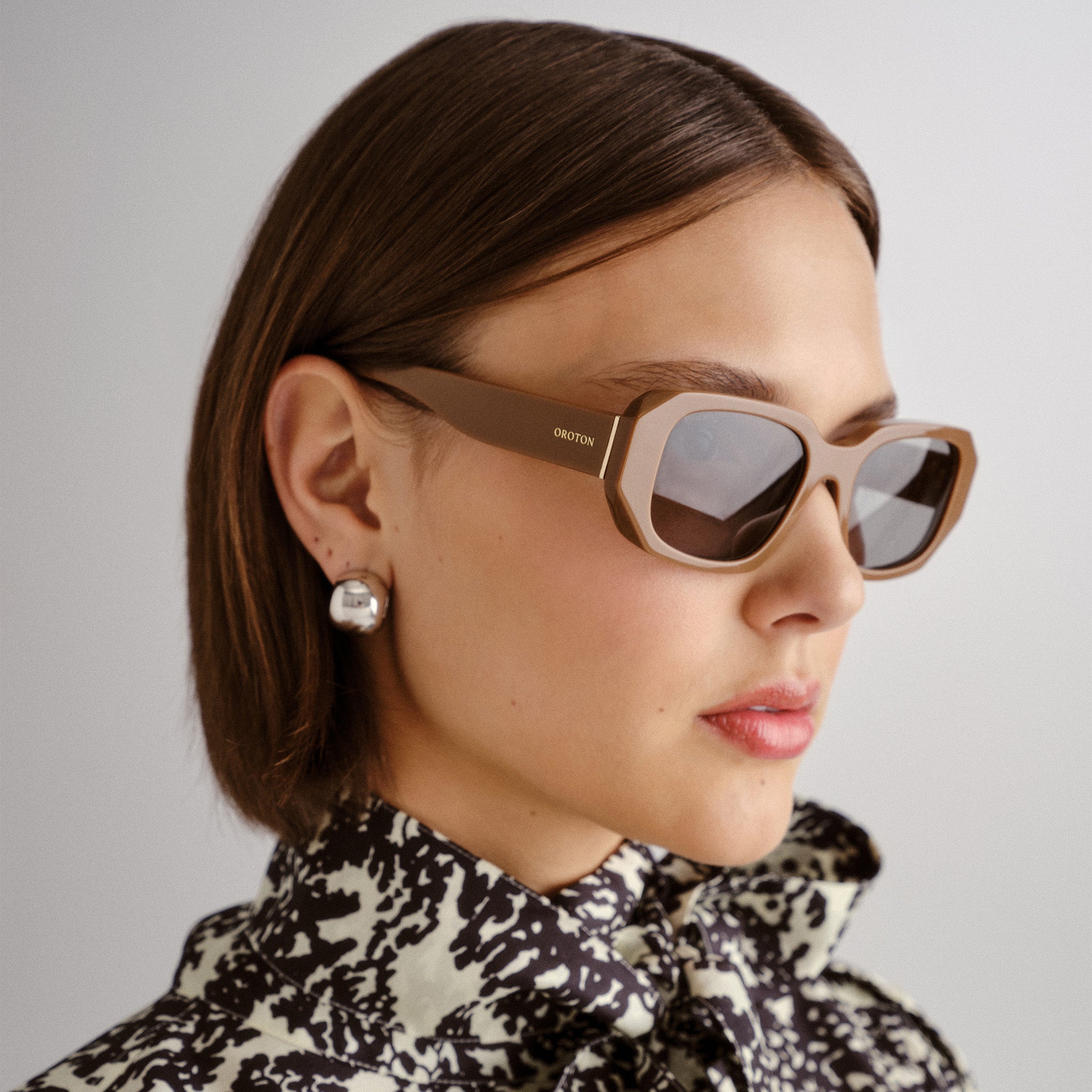 Oroton Maja Taupe Female Rectangle Sunglasses | Eyewear Index