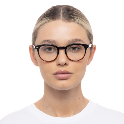 Le Specs La Play 48 Black Horn Splice Uni-Sex Round Optical Frames | Eyewear Index