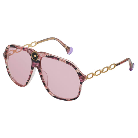 Camilla The Heiress Pink Glitter Snake Female Aviator Sunglasses | Eyewear Index