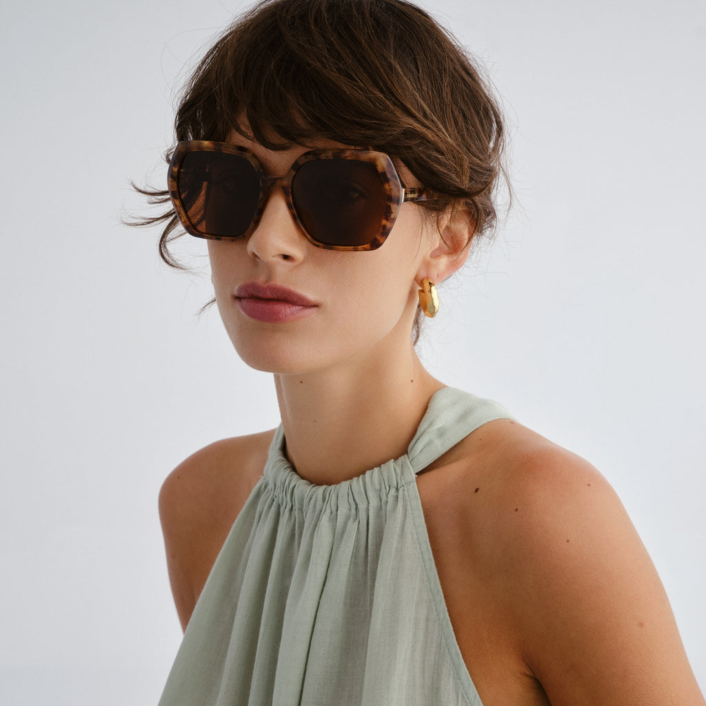Solarized Hexa Cut Milky Tort Female Octagon Sunglasses | Eyewear Index