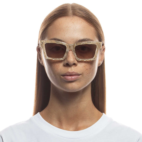 Le Specs Hero Alt Fit Gold Seashell Female Cat-Eye Sunglasses | Eyewear Index