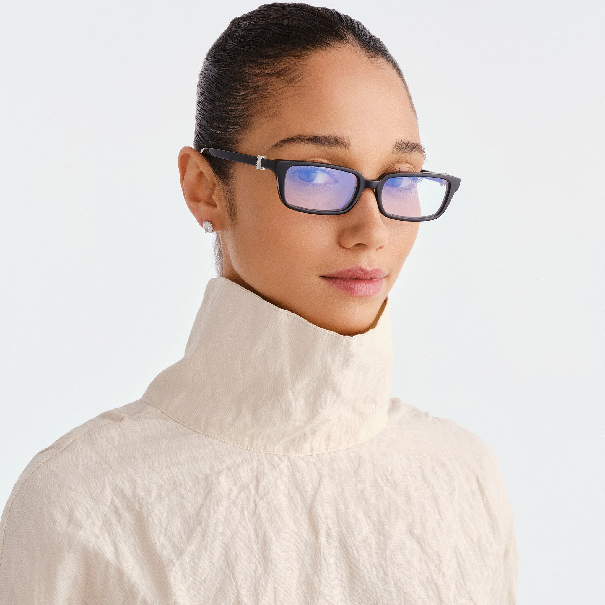 Luv Lou The Phoebe Luxe Black Female Rectangle Blue Light | Eyewear Index