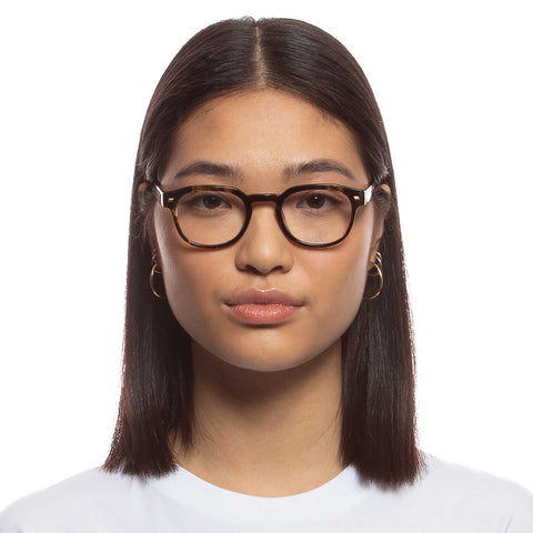 Le Specs Rudimentary 49 Pinstripe Tort Uni-Sex Round Optical Frames | Eyewear Index